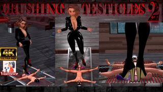 CRUSHING TESTICLES 2 - GIANT DOMINATRIX stomping testicles, wearing high heels, on a bed of nails - 4k