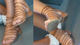 Feet and sandals fetish, crosse legs pose, ignoring foot fetish admiration