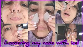 My nose is uncovered with ice!