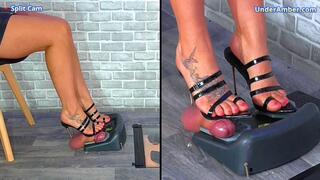 Pedal Pumping The Cum From Your Cock & Balls In My Green Steel Heels & Black Strappy Stilettos - Split Cam - 161SPLIT - Shoejob Footjob Cumshot CBT