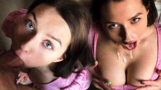 POV. SLOBBERING SUCK so he cum ON MY FACE. BIG CUMSHOT and cute girl with BIG NATURAL TITS.