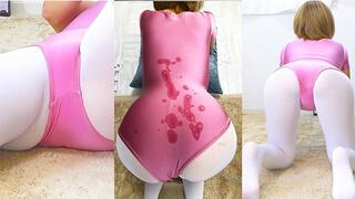 Yoga stretching in real leotard and white tights ballet pussyjob, rubbing hard on dick Ass cumshot