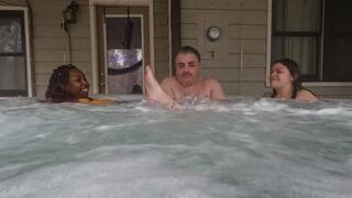 Sexy Mistresses in Hot Tub with Loser slave Husband 4K