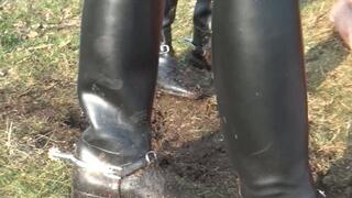 dirty boots trampling outdoors