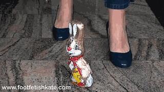 A big chocolate Bynny crushed with my cute blue high heels