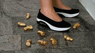 A lot Chocolate bunnies with my wedges crushed while preparing dinner