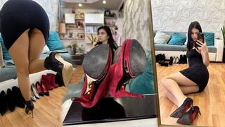 HIGH HEELS Ellie tries on high heels