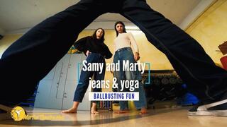 Samy and Marty jeans and yoga ballbusting fun