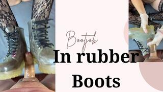 bootjob in transparent rubber boots