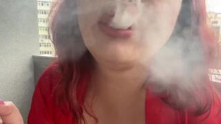 smoking naked on the balcony