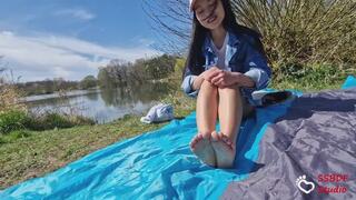 POV Foot Fetish Casting in Public with Lila - Incredibly Delicate & Innocent 18 Year Old Tiny Vietnamese Girl Unveils her Small Feet, Natural Plump Toes, and Soft Soles for the First Time by the Lake