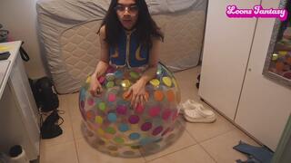 Owllete deflates jumbo polka dot beach ball in chun li cosplay