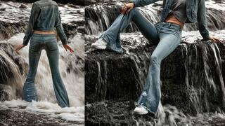 Soaking my Free People Super Flare Bell Bottom Low Rise Jeans in a waterfall