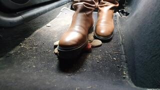 Candid Plushie Trample in BMW e46 Leather Brown Boots
