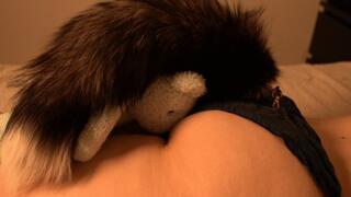 Wolfgirl farting on her teddy's nose