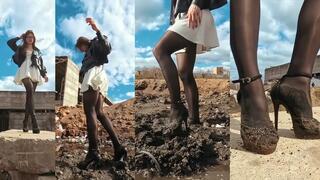 Hiking through a crumbling world in high heels