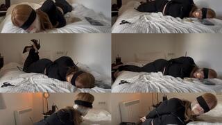 Esme Blindfolded, Stuff Gagged, Intense Ziptie Bed Bondage