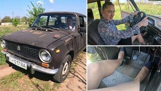 Emma driving and revving old VAZ