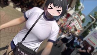 No Bra Running Running through Harajuku in gym clothes bloomers with rotors in