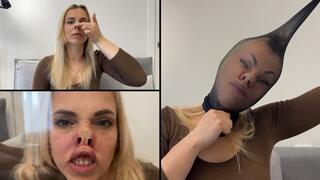 Helga plays with her nose and makes pig nose