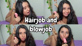 Thick black hair hairjob and blowjob