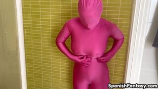 Zentai Girl peeing on herself #1