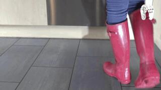 Food under pink Hunter Wellies