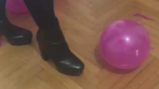 Stomping balloons sexy feet high heels