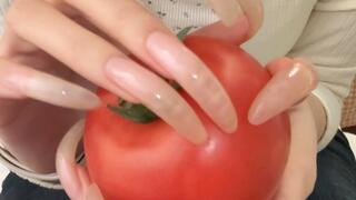 #260 - Long natural claws piercing tomato