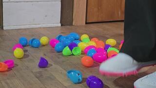 Easter egg crush with golf shoes