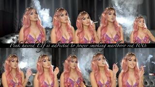 Pink haired Elf is addicted to power smoking marlboro red 100s!