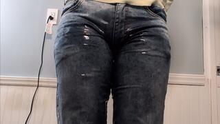 Standing in Front of Toilet with Legs Apart Until I Explode -- Leaking, then Rewetting Again (Multiple Angles)