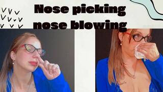 Extreme nose picking and intense nose blowing with lots of real snot
