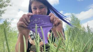 B2p purpure balloon with spit in forest