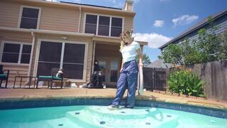 Camille Gets Wet in a White Shirt and Satin Pants