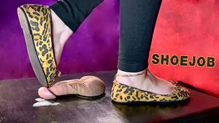 Precum Oozing Shoejob In Leopard Flats