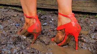 MudBath 3: Destroying My Coral Strappy Heels - 166 - Muddy Dirty Destruction Filthy Trashing Shoes Stilettos Fetish Trample Trampling Mud