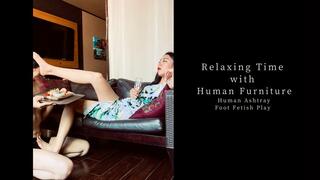 Relaxing Time with Human Furniture – Human Ashtray & Foot Fetish Play (vertical video)