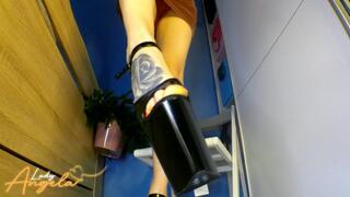 Tattooed Temptress of Control- Lady Angela the sexy Femdom instructs you to pump with HIgh heels and Foot fetish