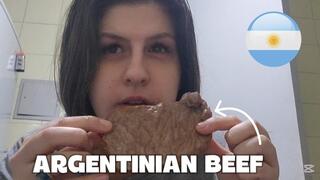 Argentinian Beef Chewing - Juicy Bites Close-Up