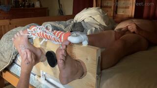 Tickled to Orgasm XI - foot stocks, pen to the feet, tickling and jacking off