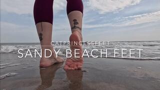 NYC feet, walking in the sand and waves at Coney Island beach, sandy, sexy size 9 milf feet with french tip pedi