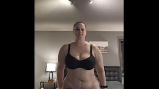 Stripping to show my big boobies, jump to make them bounce and then spread to show my tiny pussy!