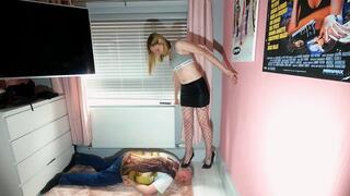 Danielle Mini Skirt 6 Inch Heels With Fishnet Tights