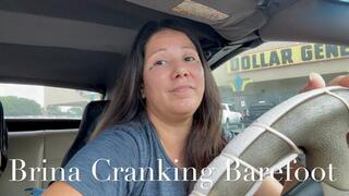 Brina Cranking Barefoot with Pink Nail Polish