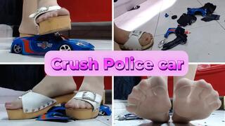 crushing crush the nice police toy car in nylons and 2 hard sandal heels