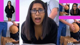 College girl eRica gets spanked by hand & riding crop for spending too much on Uggs and Northface jackets!!