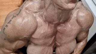 fbb Xtreme ripped chest pec bouncing flexing in the mirror getting pump grunting alpha female roided testo muscle mass last year unpublised exclusive video red lips topless pumpedin the bathroom!