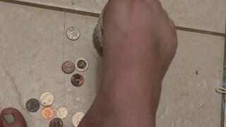 Picking up coins with only my feet and toes