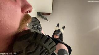 Stret dirt licking and trampling in My sexy heeled knee boots